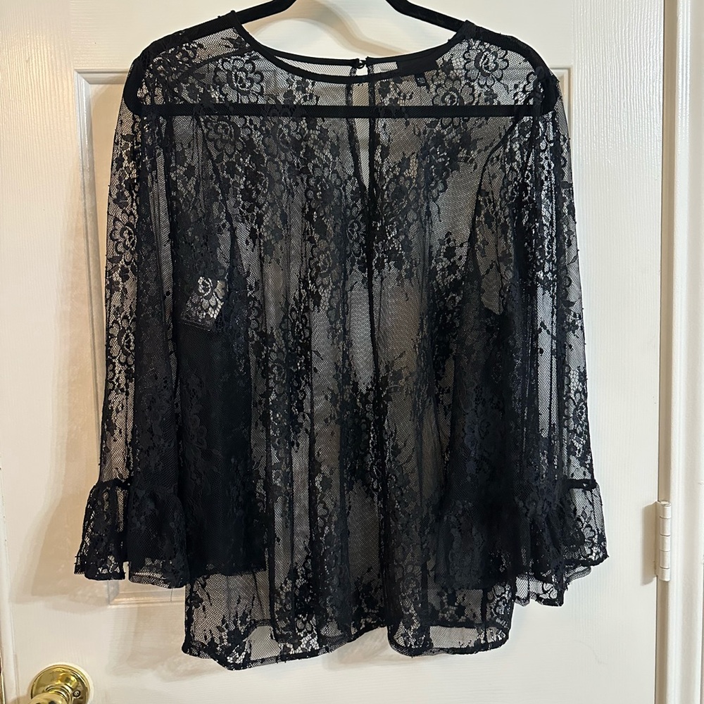 Who What Wear Black Mesh Top